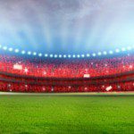 Sports Stadium Lit Up at Night